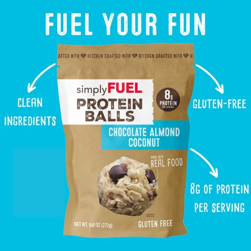 Miniatura 3 de simplyFUEL - Bolas de proteína de alimentos integrales con probióticos, bocadillos de chocolate y almendras y coco, 0.28 oz de proteína, bolas