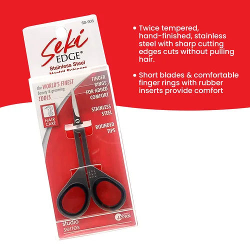 Miniatura 2 de Seki Edge Tijeras nasales de acero inoxidable (SS-908) – Tijeras de aseo de seguridad con puntas redondas romas para recortar el vello de la nariz