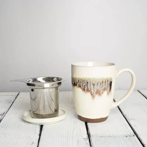 Miniatura 6 de Bosmarlin Taza de té de cerámica con infusor y tapa, 13.5 onzas, taza de té de hojas sueltas con colador, apta para microondas y lavavajillas