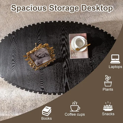 Miniatura 4 de Mesa de centro ovalada de tambor, mesa de centro acanalada ovalada, modernas y únicas mesas de té acanaladas, mesas centrales para sala de estar
