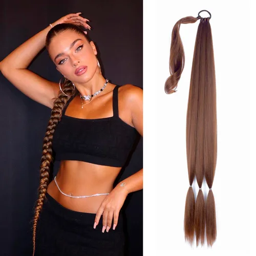 Miniatura 18 de Extensión de cabello sintético suave y natural para mujer, 34 pulgadas, 4.63 onzas, color rosa
