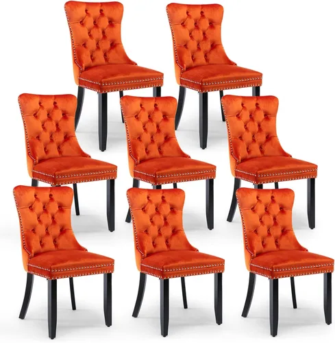 Miniatura 68 de Juego de 4 sillas de comedor de terciopelo, sillas de comedor tapizadas con ribete de cabeza de clavo y patas de madera maciza para cocina