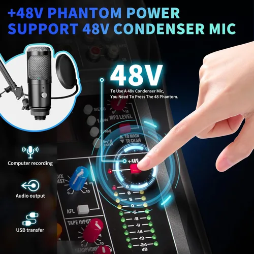 Miniatura 4 de Depusheng Mezclador de audio profesional de 8 canales, tablero de sonido DX8, interfaz de sistema de consola de mezcla de DJ, entrada USB MP3