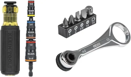 Klein Tools Impact Driver - Juego de llaves de vaso 7 en 1 con mango y mini trinquete de 5 piezas para espacios reducidos