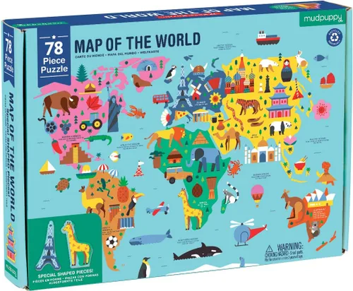 Miniatura 10 de Mudpuppy Mapa de África - Rompecabezas de geografía de 70 piezas con piezas en forma de país y paisajes icónicos, artículos culturales y más