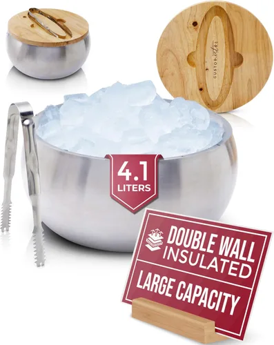 Miniatura 11 de Gusto Nostro Cubo de hielo aislado de 4.1 L con tapa y pinzas, cubo de hielo de acero inoxidable de doble pared grande, sin BPA para bar