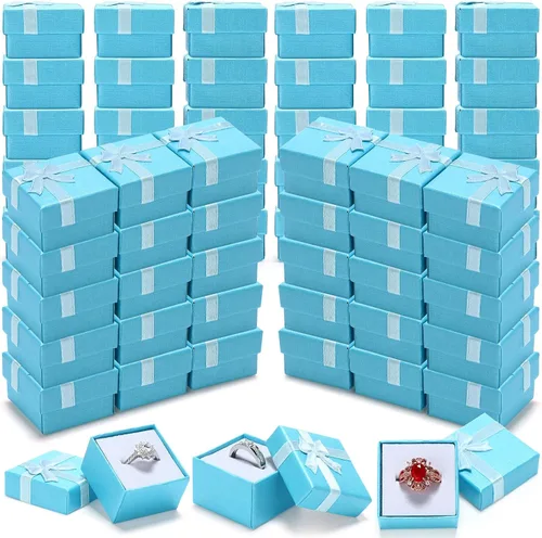 Miniatura 12 de Yinkin Juego de 120 cajas de regalo de anillo de cartón con lazo, cuadrado, varios colores, pequeño, caja de joyería dura para cumpleaños, 6