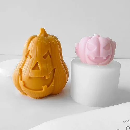 2 moldes de silicona para velas de Halloween, bricolaje 3D de calabaza malvada, molde de cera para hacer velas de yeso, adorno de resina, jabón,
