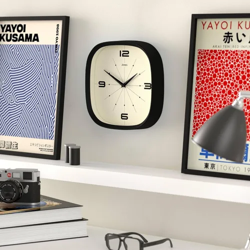 Miniatura 5 de JONES CLOCKS® Pulsar - Reloj de pared Reloj retro cuadrado redondeado 10 pulgadas Negro Aspecto de diseñador genial para cocina, sala