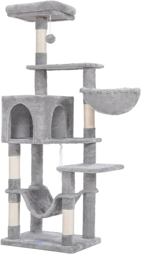 Miniatura 7 de Hey-brother Árbol para gatos con hamaca grande, torre para gatos de varios niveles para gatos de interior, condominio para gatos con postes claro