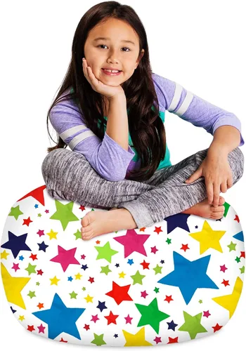 Miniatura 53 de Posh Stuffable - Sillón puff con almacenamiento para niños, contenedor de animales de peluche, organizador de juguetes de niños Lona rayas verde