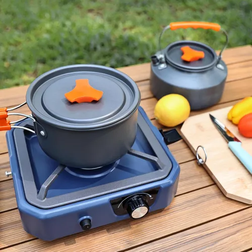 Miniatura 4 de Estufa de camping de propano inoxidable 304 de 2 quemadores con plancha, estufas portátiles de propano con 24000BTU, compatible con sartén