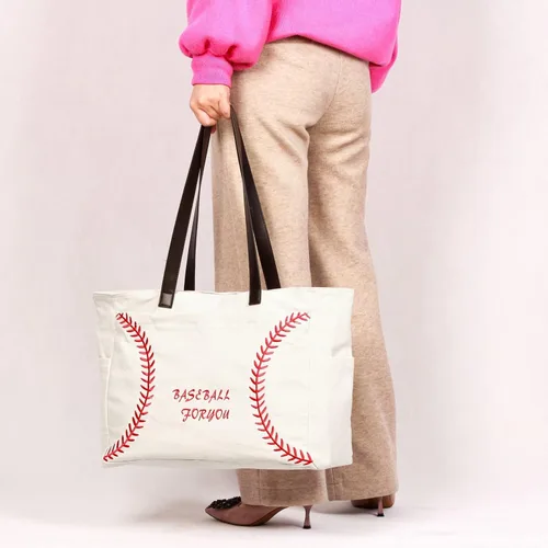 Miniatura 7 de Bolsas de béisbol para mujer, bolsas de lona gruesa con bolsillos, artículos esenciales deportivos para mamá, accesorios para el día del juego
