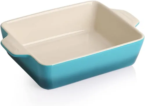 Miniatura 25 de Sweejar Plato de Cerámica para Hornear, Bandeja Rectangular Pequeña para Hornear con Asas Dobles, 20 Oz para Cocinar, Brownie, Cocina, 6.5 x 4.9 x