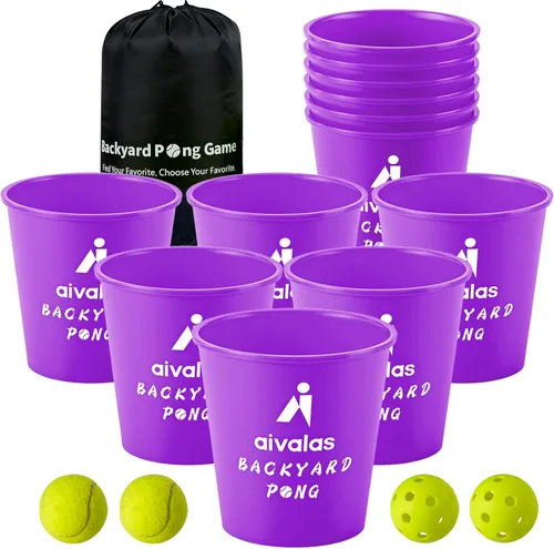 Miniatura 15 de Aivalas Yard Pong Outdoor Games, Giant Yard Games Set with 12 Buckets and Balls for Adults and Family, Toss Game Throwing Games for Beach, Camping