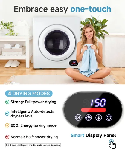 Miniatura 3 de Feelfunn Secadora de ropa portátil de 2.65 pies cúbicos - Secadora de ropa de 1400W con tambor de acero inoxidable, carga frontal por volteo, panel