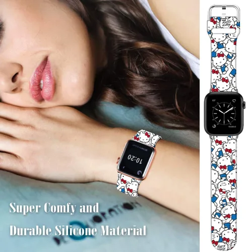 Miniatura 4 de Compatible con Apple Watch Band Hello Ki Sweet Blue de 1.929 in/1.811 in/1.772 in/1.732 in/1.654 in (Serie 3 2 1) Correa de silicona suave, bonita
