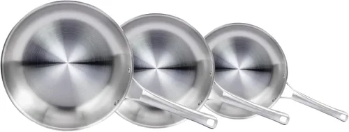 Bonnlo Juego de utensilios de cocina de 3 piezas, juego de sartenes de acero inoxidable de 3 capas, juego de cocina no tóxico, apto para horno y