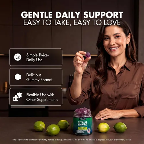 Miniatura 4 de Gomitas de bergamota cítrica de 1000 mg para mujeres y hombres, extracto de bergamota cítrica con berberina, CoQ10, cromo y vitamina C, apoyo