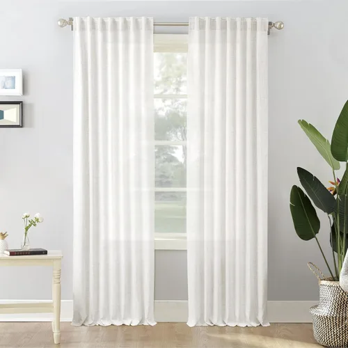 Miniatura 80 de Cortinas de lino 92 pulgadas de largo, juego de 2 paneles con bolsillo para barra, lengüeta trasera, cortinas transparentes para ventanas