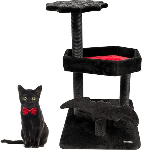 KAMABOKO Árbol gótico para gatos, torre negra para gatos de 30.3 pulgadas con cama de ataúd, condominio para gatos con postes rascadores de sisal,