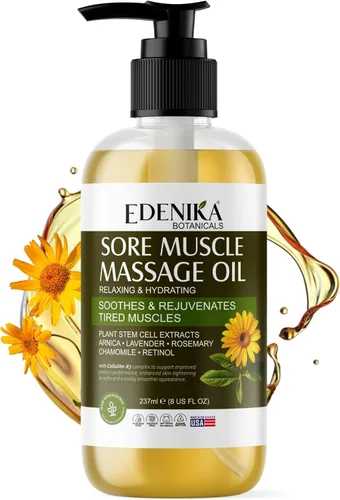 Edenika Botanicals Aceite de masaje muscular de máxima fuerza para terapia de masaje con árnica pura, alivio profundo de tensión muscular y frote