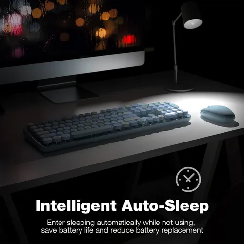 Miniatura 5 de KNOWSQT Combo de teclado y ratón inalámbrico, teclados lindos de tamaño completo estilo máquina de escribir 2.4G azul colorido - receptor USB Plug