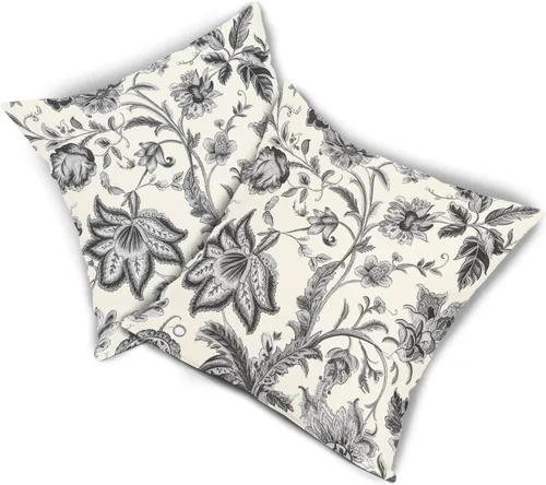 Miniatura 6 de Sweetshow Juego de 2 fundas de almohada florales vintage de 16 x 16 pulgadas, fundas de almohada florales negras y grises, fundas de almohada