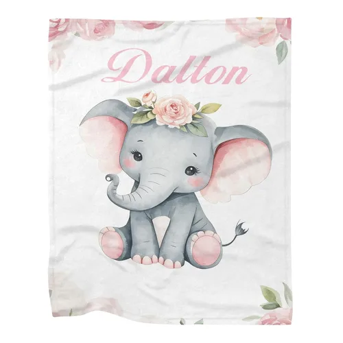 Miniatura 6 de Manta personalizada de vellón para niños con nombre, manta de bebé personalizada con diseño de elefante azul, para cama, regalo de cumpleaños, baby