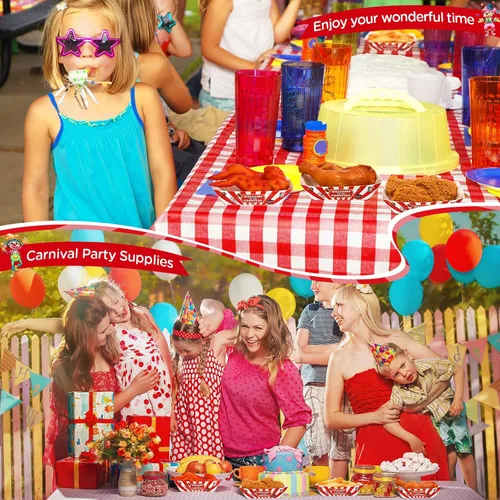 Miniatura 6 de Tenceur 50 Piezas Bandejas de Papel de Carnaval para Alimentos 2lb Decoraciones de Carnaval Cuencos de Nachos a Rayas Rojas y Blancas Barcos
