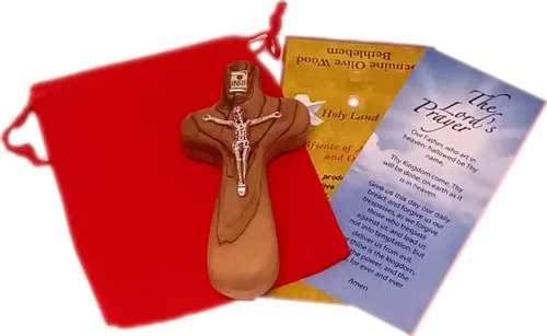 Miniatura 2 de Holy Land Market Crucifijo de mano católico con bolsa y tarjetas (4 pulgadas)