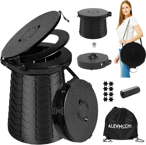 ALEVMOOM Inodoro portátil XXL, 19.7 pulgadas de alto, más alto, plegable, plegable, con tapa, correa, bolsa, ajustable para campamento, senderismo,