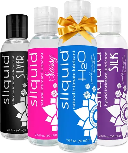 Sliquid H2O, Sassy, Silk and Silver - Juego de lubricantes de silicona y lubricantes a base de agua, ideas de regalo para mujeres/hombres/parejas,
