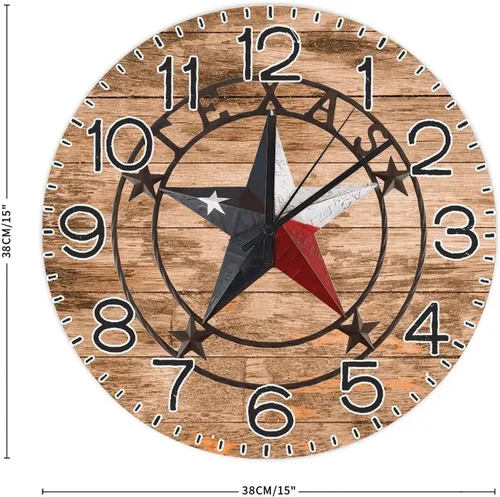 Miniatura 2 de Reloj digital de madera de estilo vintage, con diseño de estrella de Texas, funciona con pilas, para dormitorio, sala de estar, reloj de pared