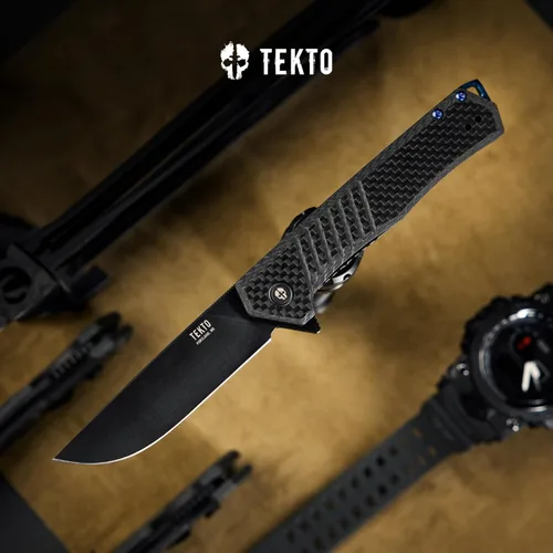 Miniatura 3 de TEKTO F1 Alpha - Cuchillo de bolsillo plegable, hoja trasera recta modificada, acero D2 recubierto de titanio, ideal para acampar y mochileros al