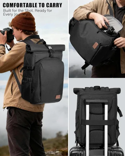 Miniatura 6 de Smasrob Mochila para cámara con funda acolchada para laptop y soporte para trípode, bolsas para cámara para fotógrafos con divisores ajustables