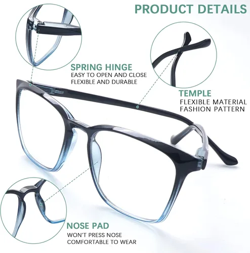 Miniatura 7 de COJWIS 3 packs Progressive Multifocus Reading Glasses for Women Blue Light Blocking Reading Glasses Spring Hinge Readers