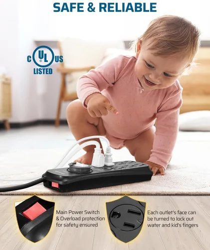 Miniatura 3 de DEWENWILS - Tira de enchufes con temporizador mecánico de 8 salidas, cable de alimentación de 6 pies y enchufe plano, temporizador mecánico