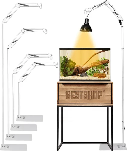 Soporte de luz para reptiles, soporte de bombilla de calor (15.7 a 74.3 pulgadas) con brazo oscilante ajustable de 360° para terrario, soporte de