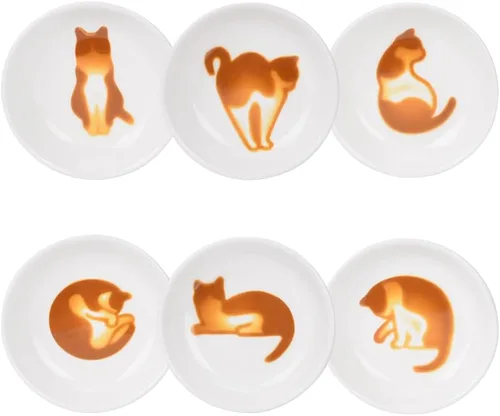 Lindos platos de cerámica para salsas laterales de gato, mini plato de condimentos en forma de corazón, cuenco para sushi y soja, platillos para