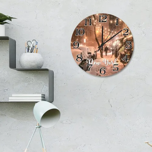 Miniatura 30 de Reloj de pared con paisaje urbano de Nueva York, Estados Unidos, reloj de pared grande de viaje, funciona con pilas, 9 pulgadas, silencioso