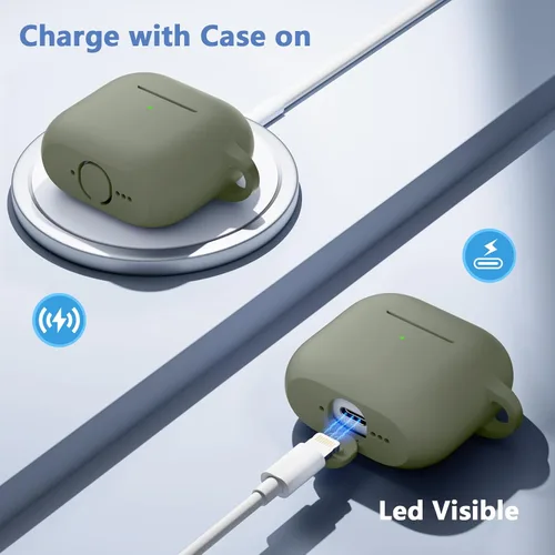 Miniatura 3 de Funda protectora completa de silicona suave para AirPods 4 con llavero y kit de limpieza, compatible con Apple Airpods 4 para mujeres y hombres