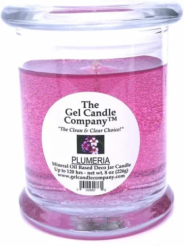 Plumeria - Aceite mineral perfumado a base de hasta 120 horas de 8 onzas, tarro decorativo que se quema limpio e incluso por The Gel Candle Company