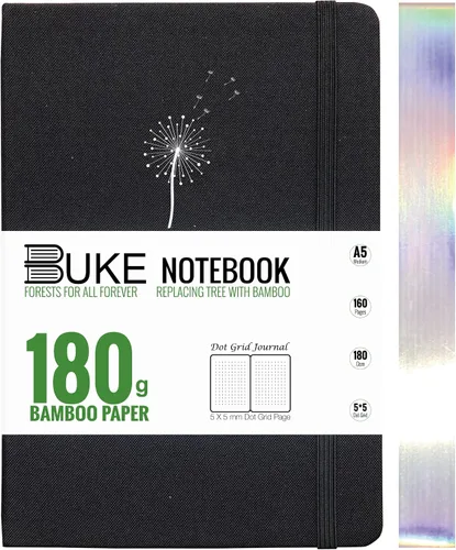 Miniatura 17 de BUKE Cuaderno de cuadrícula de puntos, papel blanco de bambú de 6.35 oz/m², 5 puntos de 0.197 x 0.197 in, 160 páginas, encuadernación plana, bordes