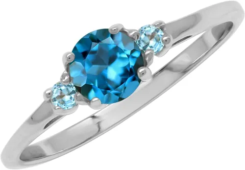 Silvershake Anillo de plata de ley 925 chapada en oro blanco o amarillo con piedra natal de piedra natal de forma redonda de diseño pequeño para