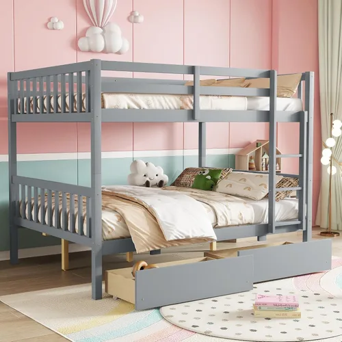 Miniatura 18 de Litera individual sobre individual con 2 cajones de almacenamiento, convertible en 2 camas (cama de plataforma y cama alta junior), cabecera