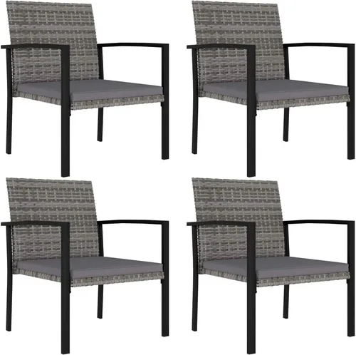 vidaXL 4 sillas de comedor para patio en color gris, muebles de exterior de ratán de polietileno resistentes a la intemperie con marco de acero con