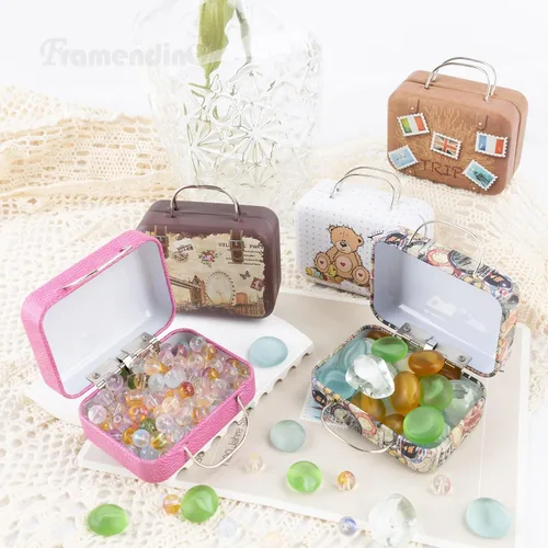 Miniatura 4 de Framendino, Mini maletas cajas de dibujos animados placa de lata caja de regalo caja de caramelo Rectangular Cion contenedor para fiesta boda
