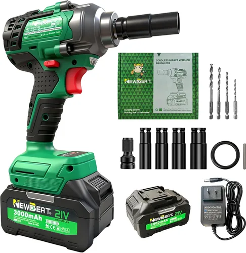 Llave de impacto inalámbrica sin escobillas, 550N.m (400 ft-lbs) Pistola de impacto de 1/2 pulgada, kit combinado de taladro eléctrico 2 en 1 con 1