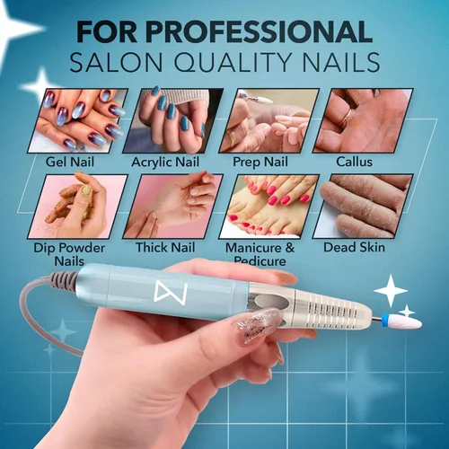Miniatura 4 de M Max - Taladro de uñas profesional - Lima de uñas con motor sin escobillas 2 en 1 - Eléctrica, inalámbrica, carcasa de aleación de aluminio, 35000